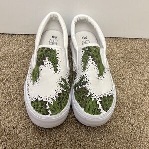 White Slip-On Shoes with Hand Painted Succulents